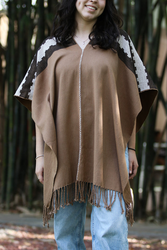 BROWN AND WHITE PONCHO