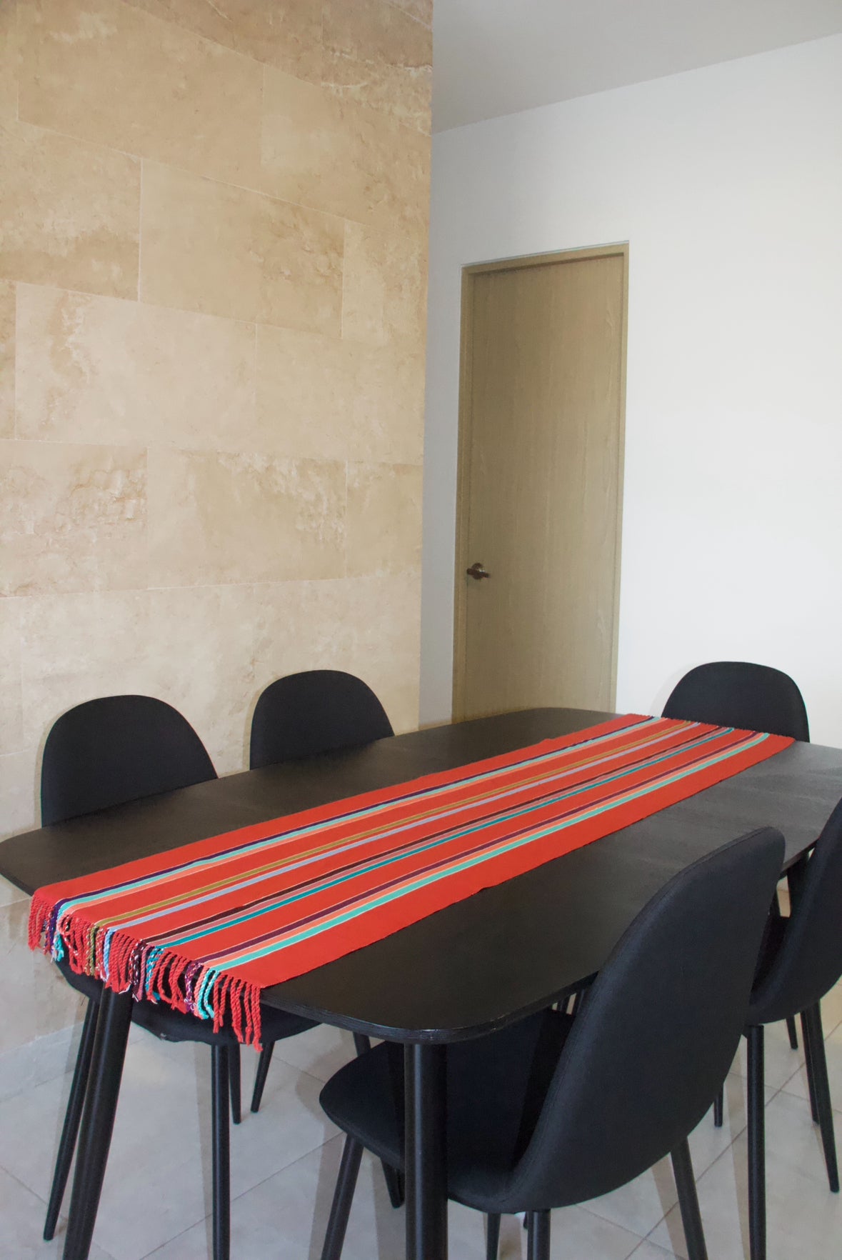 ORANGE TABLE RUNNER WITH COLORED STRIPES