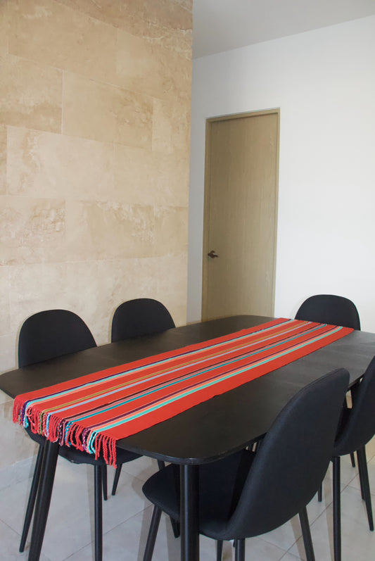 ORANGE TABLE RUNNER WITH COLORED STRIPES
