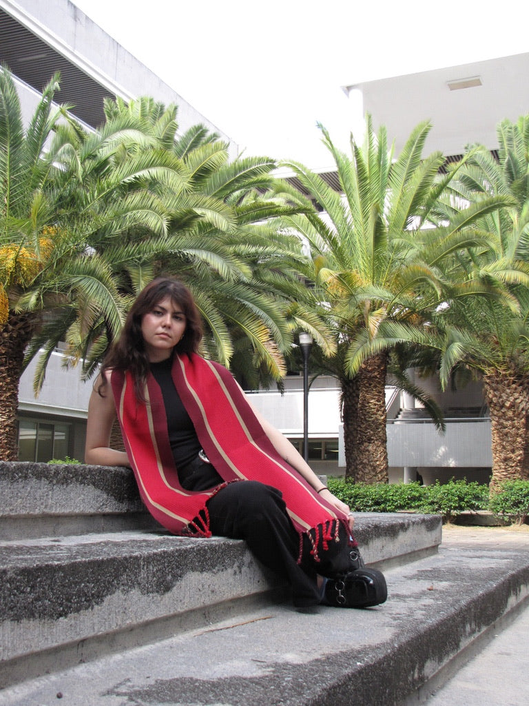 WINE SCARF WITH RED STRIPES