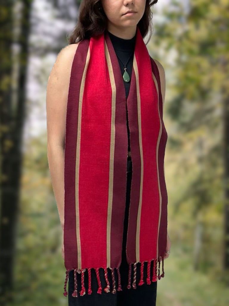 WINE SCARF WITH RED STRIPES