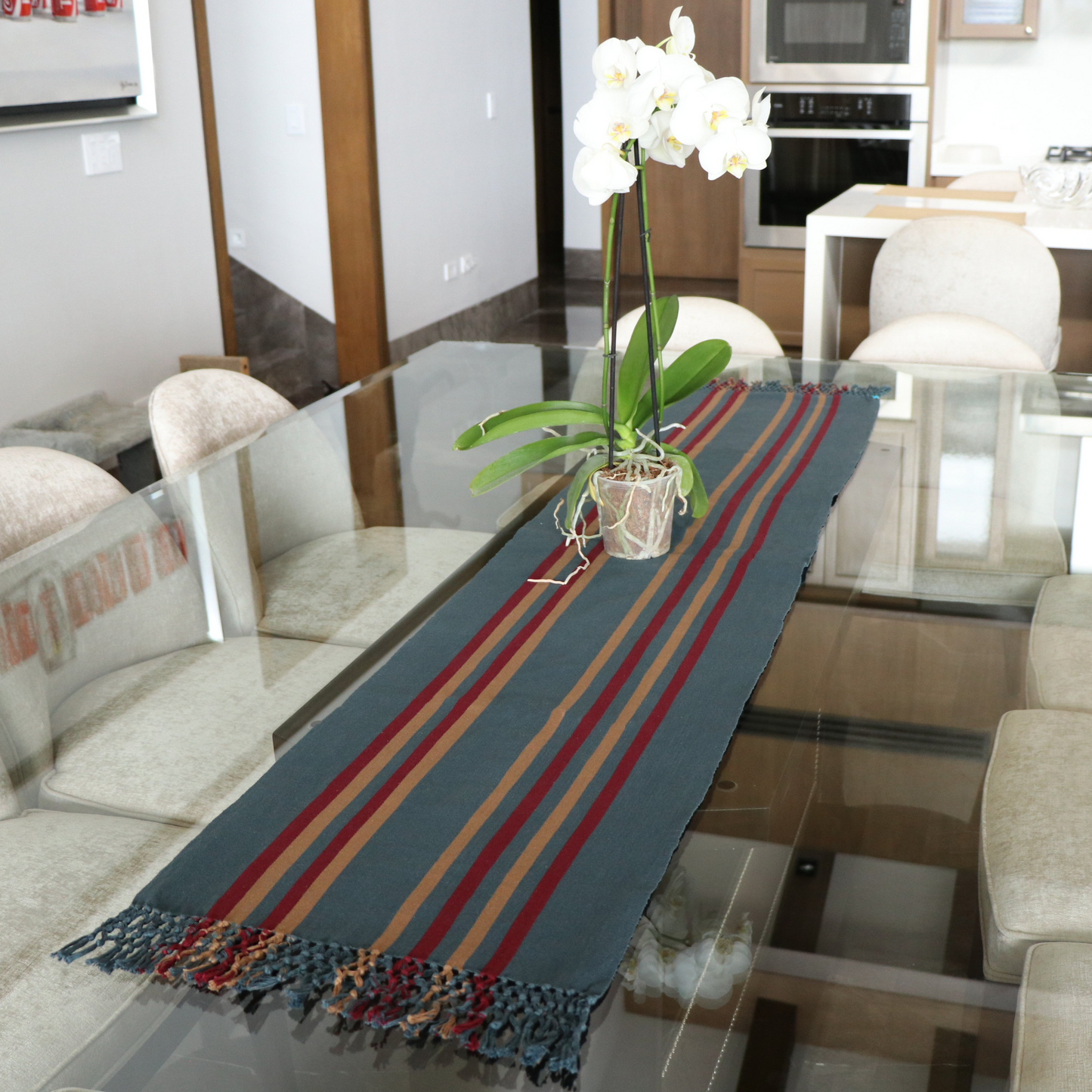 GREY STRIPED TABLE RUNNER