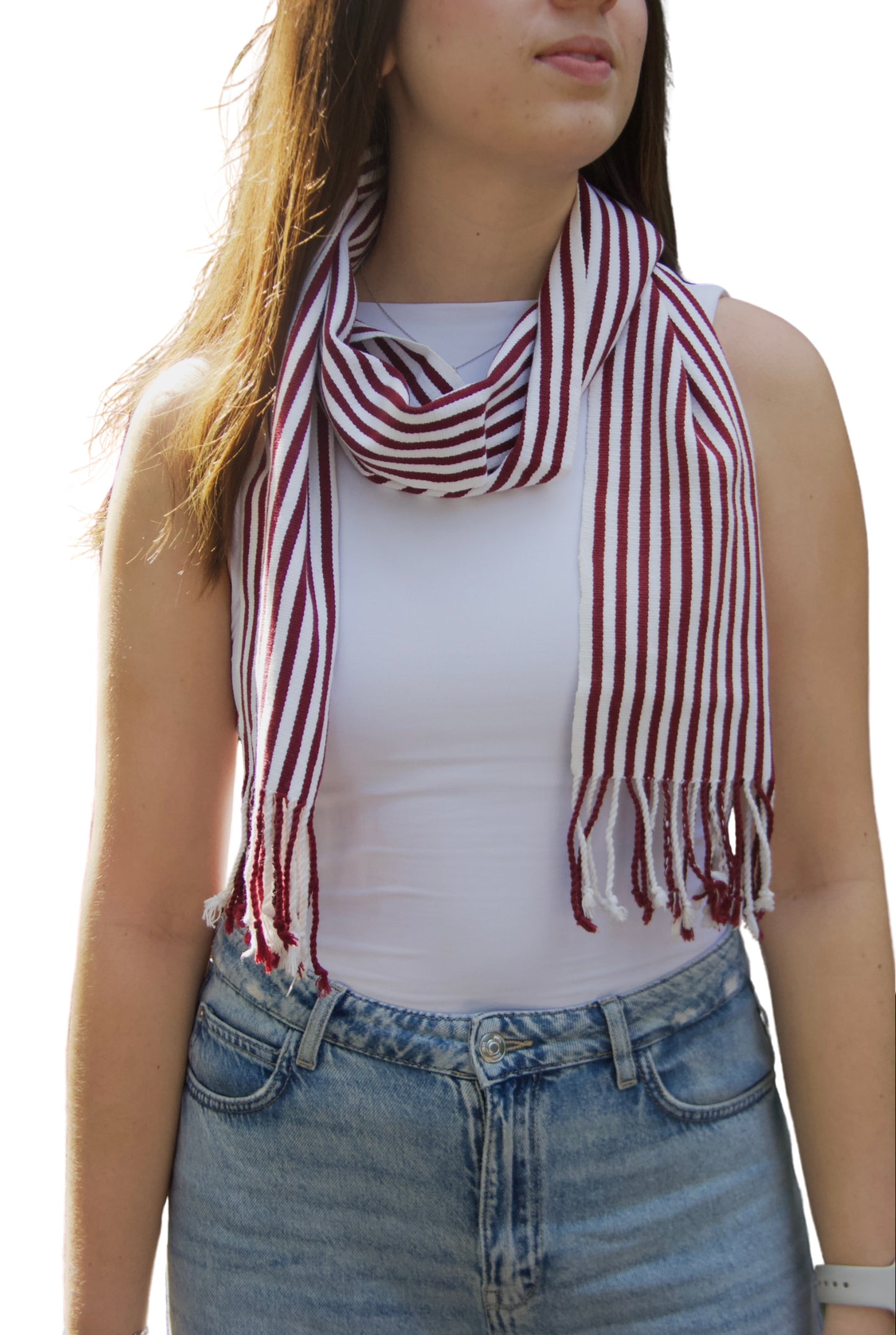 WHITE SCARF WITH RED STRIPES