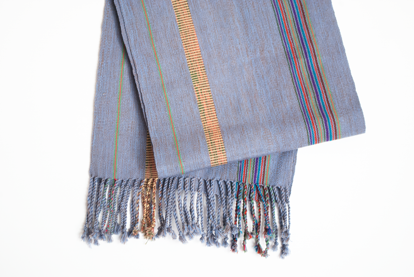 BLUE TABLE RUNNER WITH COLORFUL STRIPES