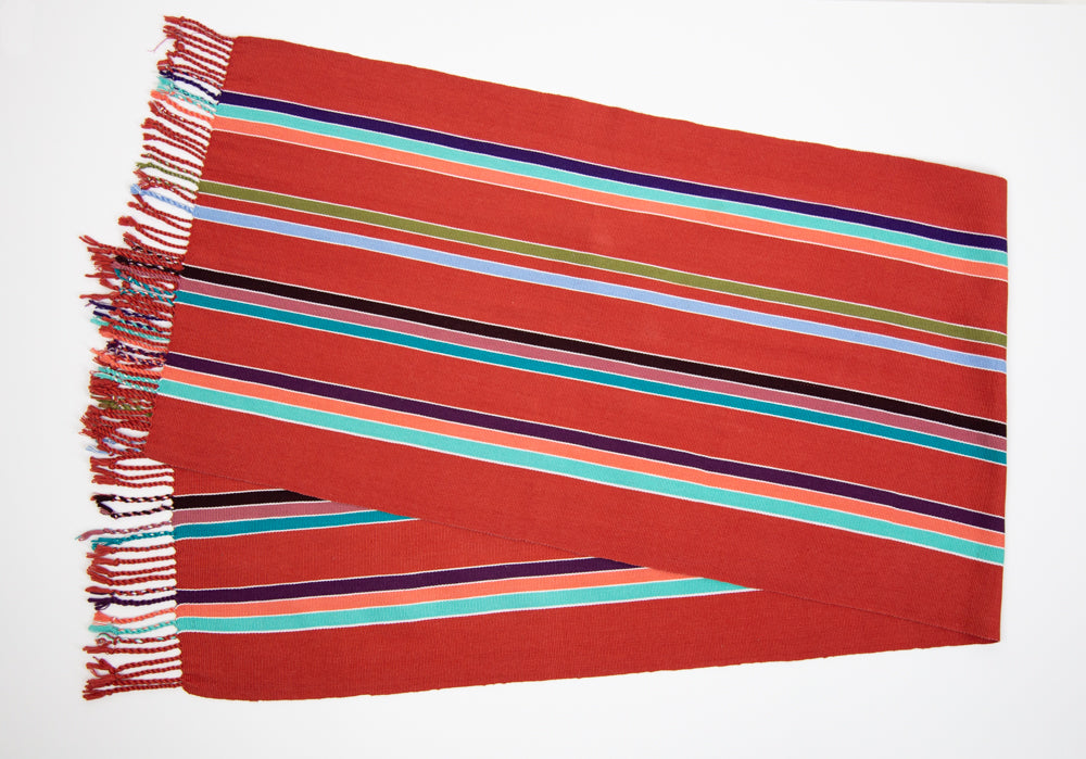 ORANGE TABLE RUNNER WITH COLORED STRIPES