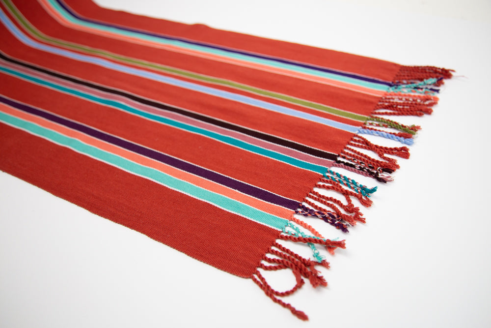ORANGE TABLE RUNNER WITH COLORED STRIPES