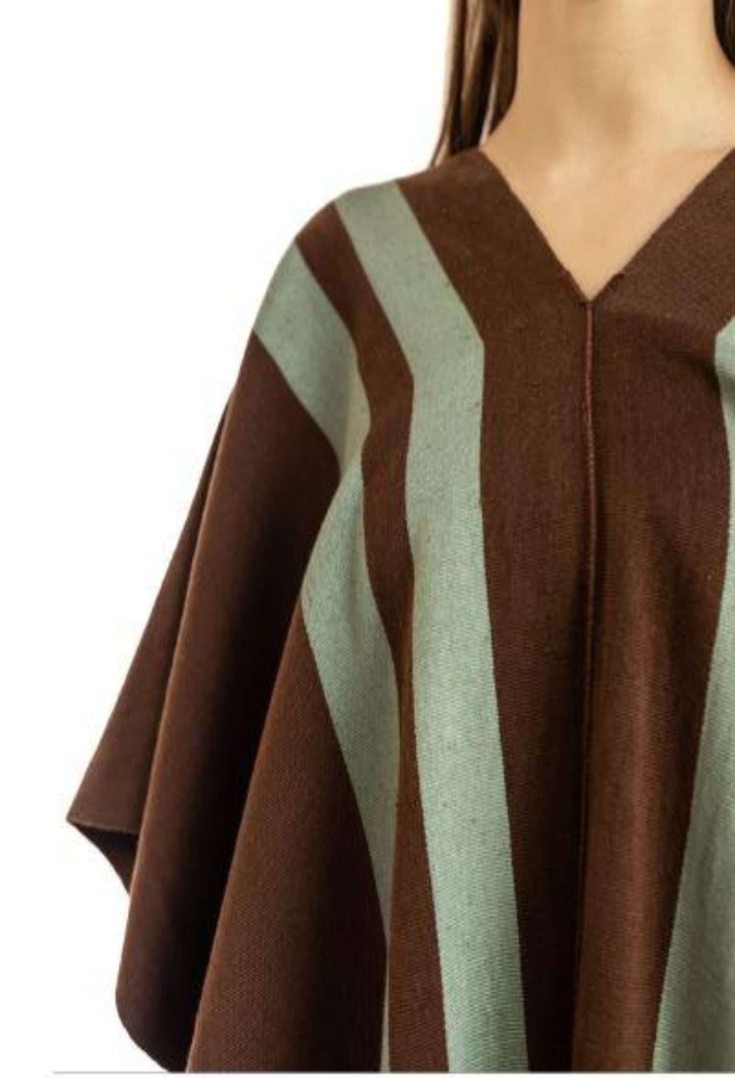 COFFEE PONCHO WITH GREEN STRIPES