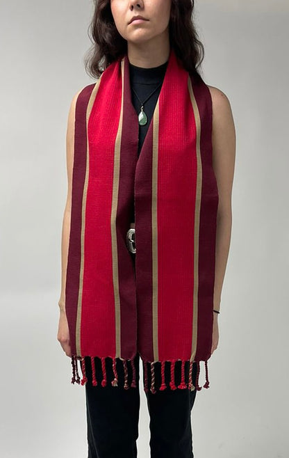 WINE SCARF WITH RED STRIPES 