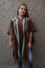 Load image into Gallery viewer, COFFEE PONCHO WITH GREEN STRIPES
