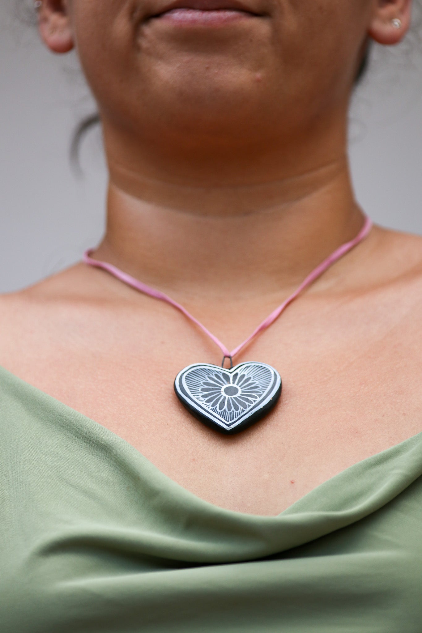 HEART NECKLACE WITH PINK RIBBON