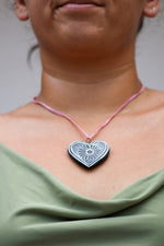 Load image into Gallery viewer, HEART NECKLACE WITH PINK RIBBON
