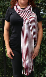 Load image into Gallery viewer, WHITE SCARF WITH RED STRIPES
