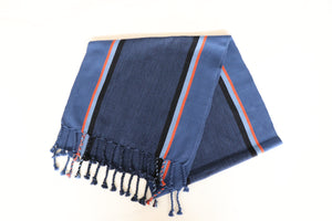 BLUE TABLE RUNNER WITH BLACK STRIPES