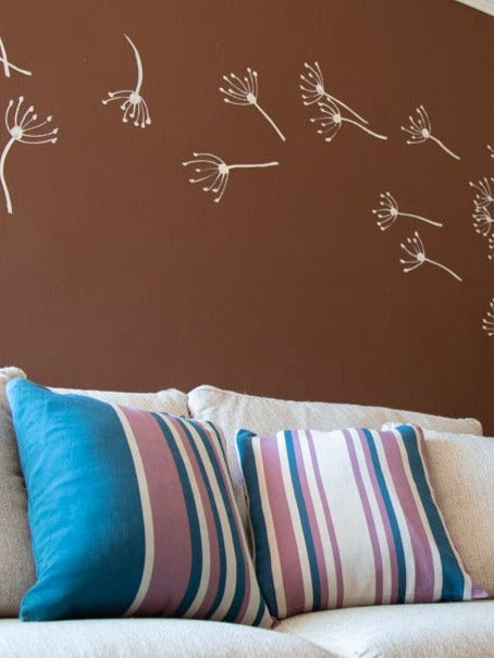 BLUE CUSHION COVER WITH PINK AND WHITE STRIPES