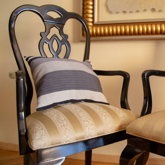 CUSHION COVERS: WHITE WITH GREY STRIPES AND GREY WITH BLACK STRIPES