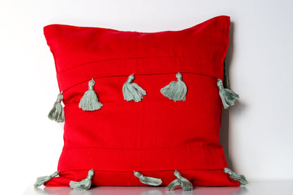 RED CUSHION COVER WITH TURQUOISE
