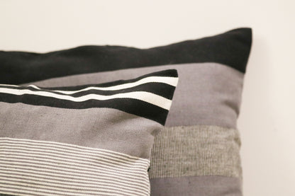 CUSHION COVERS: WHITE WITH GREY STRIPES AND GREY WITH BLACK STRIPES