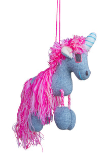 UNICORNIO COLGANTE GRIS CON ROSA