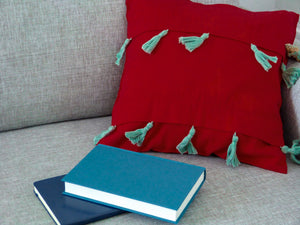RED CUSHION COVER WITH TURQUOISE
