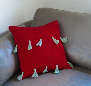RED CUSHION COVER WITH TURQUOISE