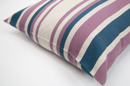 BLUE CUSHION COVER WITH PINK AND WHITE STRIPES