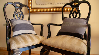 CUSHION COVERS: WHITE WITH GREY STRIPES AND GREY WITH BLACK STRIPES