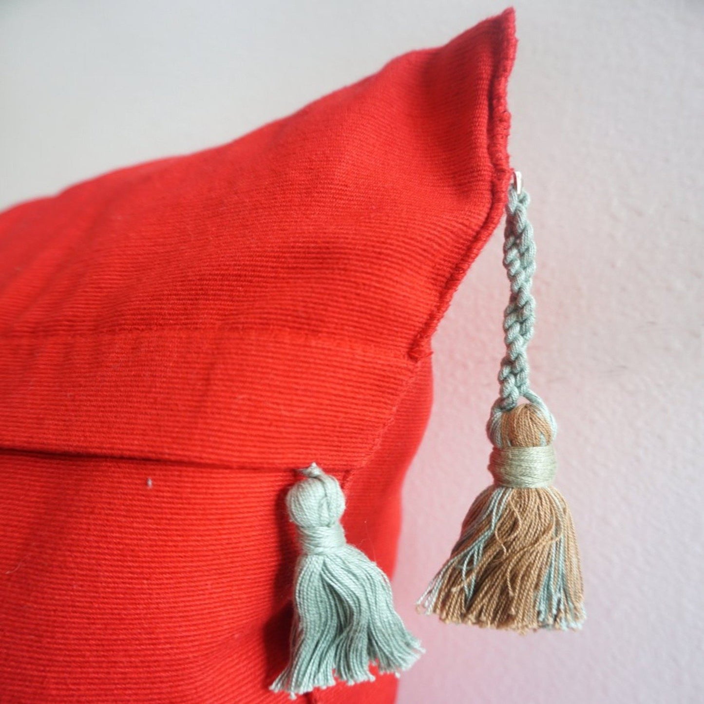 RED CUSHION COVER WITH TURQUOISE